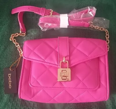 BEBE Quilted Pink Purse Kellen Crossbody Gold/Pink Strap NWT $89 • $19