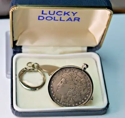 1881  $1 Morgan Silver Dollar Lucky Dollar  - Swivel Key Chain With Original Box • $65
