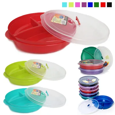 Healthy Portion Control Plate BPA Free 3-Section W Lid Dishwasher Microwave Safe • $8.40