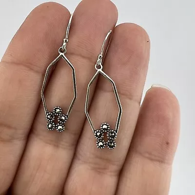 STERLING SILVER 925 Drop Dangle Marcasite Women’s Earrings 1.7g • £24.99