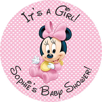 Minnie Mouse Baby Shower Christening Personalised Gloss  Sweet Cone Stickers   • $5.66