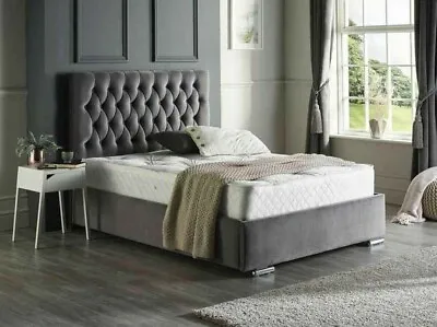 Solid Timber Wooden Velvet Upholstered Florida Lift Up Storage Ottoman Divan Bed • £218.45