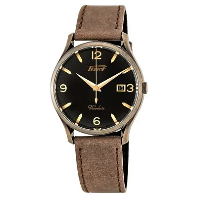 Tissot Heritage Visodate Black Dial Brown Leather Men's Watch T1184103605700 NEW • $168.94