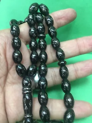 Old Black Coral -Silver In Lay 33 Worry Beads Islamic Masbaha -# • $175