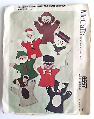 Vintage McCalls 6557 Christmas Felt Hand Puppets Pattern Cut Complete • $6.95