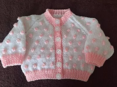 Brand New Handknit Baby Girls 'Sugar Drop' Cardigan 1st Size Newborn • £6.95