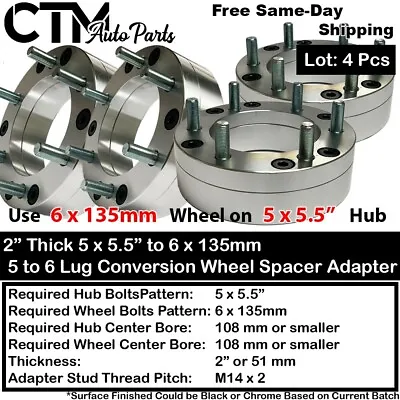 4x 2  5x5.5 To 6x135 Conversion Wheel Spacer Adapter Fit 12-Latest Ram 1500 5Lug • $150.87