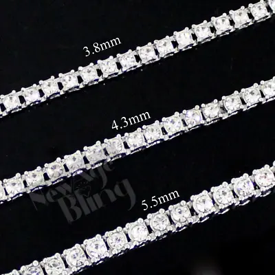 14k White Gold Plated Iced 1 Row Tennis Necklace Choker Flooded Cubic Zirconia • $13.99