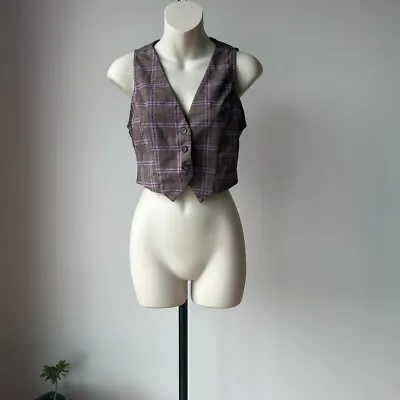 Urban Outfitters Womens Xs Purple/grey Plaid Cropped Preppy Vest Top • $30