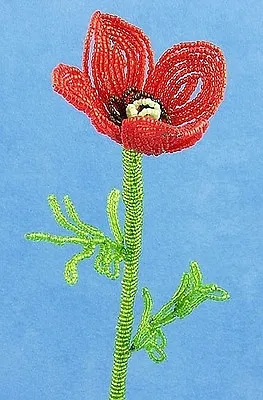 Vintage French Glass Beaded Red Poppy Anemone Flower Stem • $17.99
