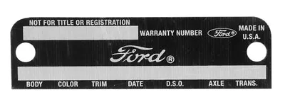 NEW! Fairlane Mustang Warranty Tag Data Plate 1968 1969 Stamped Door Info Body.. • $34.95