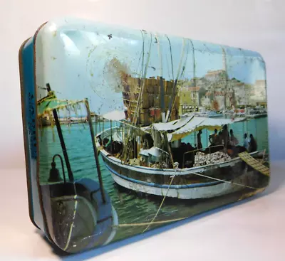 Vintage Cadbury Roses Chocolate Tin Claremont Tasmania Hinged Lid Fishing Boat • $34.95