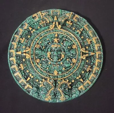 Mayan Aztec Calendar Wall Plaque Green Gold 11 1/4  Art • $29.99