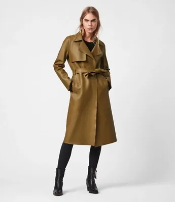 Allsaints Farren Mac Leather Trench Coat US 0/UK 4 • $799