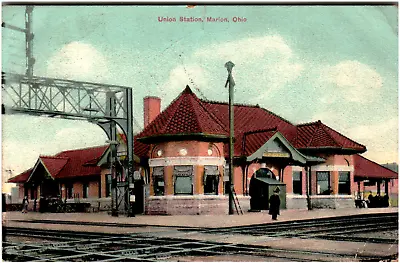 Postcard Vintage 1910 Union Railroad Train Station Marion OH • $8.57