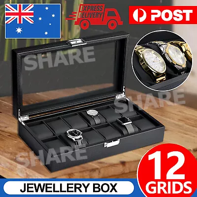 12 Grids Jewelry Watch Box Display Case Storage Holder Organizer Gift AU • $28.95