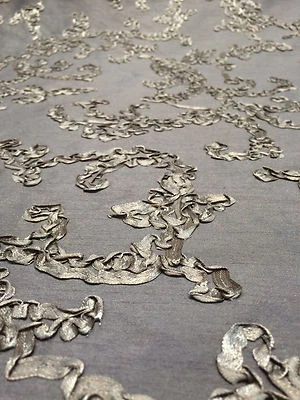$8.95 • Buy Martini Raised Embroidered Drapery Grey Taupe Fabric By The Yard