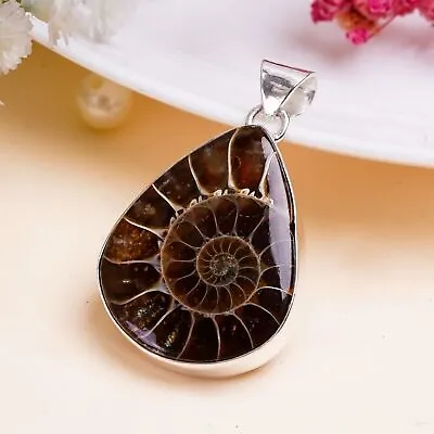 Ammonite Gemstone  Pendant 925 Sterling Silver Gift Handmade Jewelry PG111 • £15.26