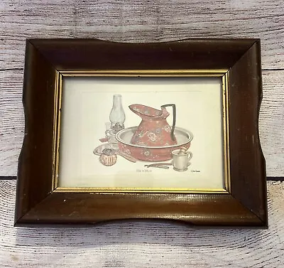 Vtg C Don Ensor Framed Art Print “His N Hers” 9x7” Wooden Rustic Pitcher Lamp • $15.99