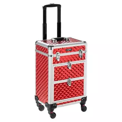 Rolling Makeup Train Case Makeup Organizer Suitcase Cosmetic Storage Box Red • $79.99