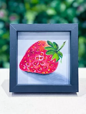 Strawberry Oil Painting- Bright Realism Original Deep FRAMED Sale Fruit Art Deco • £70