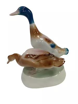 Pair Of Mallard Ducks Figurine Zsolnay Hungary Handpainted Ornament Decor  • £9.99