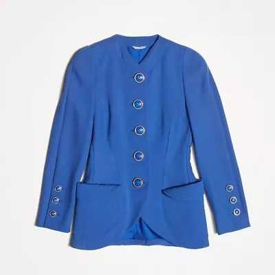 1991 GIANNI VERSACE Couture Blue Runway Collection Curved Hem Jacket Blazer Rare • $698