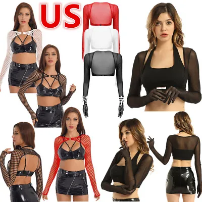 US Women's See Through Sheer Crop Top Open Front Shrug Shirt Cover Ups Clubwear • $9.95