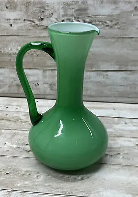 Vintage Pitcher Green White Cased Glass Made In Italy Creation Vimax 7” Tall • $15