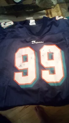 Miami Dolphins Aaron Taylor Vintage Blue Jersey( Has Some Flaws) Reebok Sz XL • $17