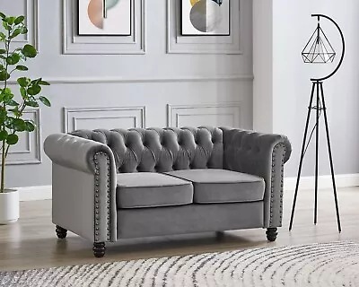 Chesterfield Sofa Velvet 3 2 Seater Couch Tufted Suite Studded Scroll Arms • £379.99