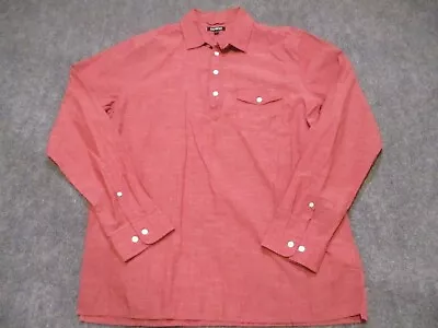 Express Shirt Men's Large Popover Chambray Red Half Button Up Chest Pocket • $29.99