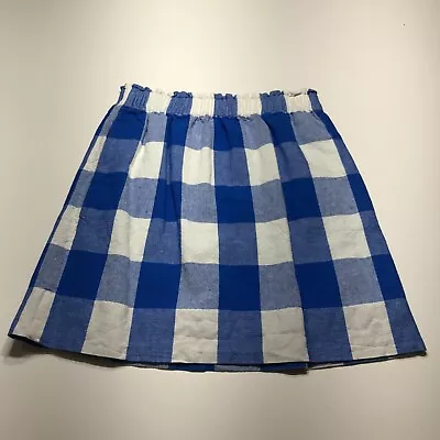 J. Crew Skirt Womens Size 0 Blue White Check Mini Linen Blend Elastic Waistband • $14.99