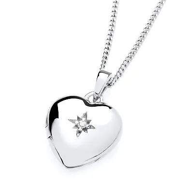 925 Sterling Silver CZ Heart Photo Locket Pendant Necklace + 16 18 20 Inch Chain • £19.95