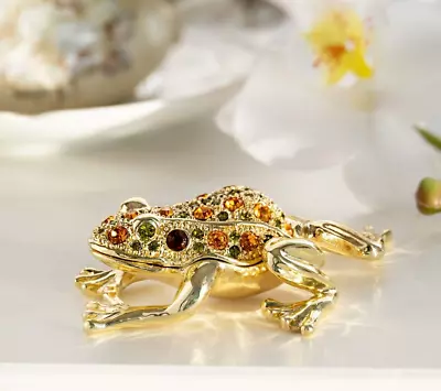 Keren Kopal Golden Frog Trinket Box Hand Made Decorated With Austrian Crystals • $49