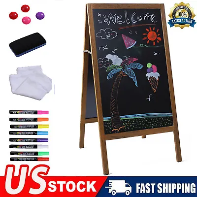 Magnetic A-Frame Sign Sidewalk Blackboard Chalkboard Easel W/Eraser Colored Pen • $57.94