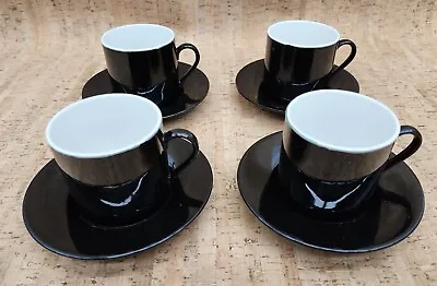 Vintage Ceramic Espresso Cup & Saucer Black And White Set Of 4 Made In Japan • $49.99