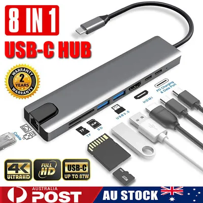 $26.99 • Buy 8 In 1 USB Type-C Hub To USB 3.0 4K HDMI RJ45 SD/TF Adapter For MacBook Air Pro