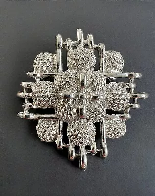 Vintage Modernist Brutalist Brooch Cross Matrix Grid Mid Century Design Silver • £19