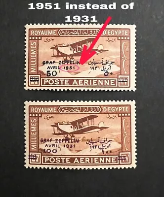 EGYPT 1931 Air Post Overprinted  Graf Zeppelin  50 Mills  Variety  100m - M.N.H • £96.51