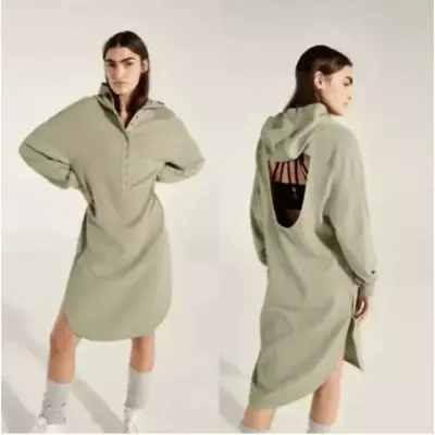 SWEATY BETTY X HALLE BETTY Hera Hooded Waffle Dress Open Back Sage Green XS 0/2 • £78.82