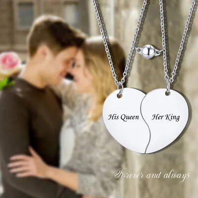 £7.55 • Buy Personalized ID Name Couple Lover Puzzle Heart Necklace Pendant For Her His Gift