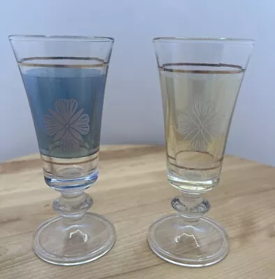 Vintage Italian Lubiana Cordial Sherry Glasses Set Of 2 In Yellow And Blue • $11