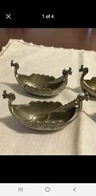 Set Of 4 OPEN SALT Cellars Pewter VIKING BOAT • $400