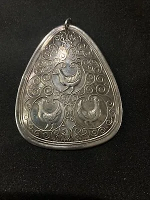 Sterling Silver 3 French Hens Medallion Pendant Ornament By Towle 1973 • $60