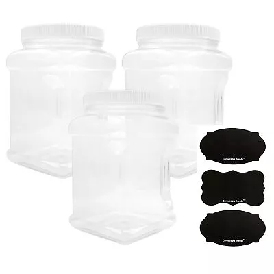 64oz Square Clear Plastic Canisters 3pk 1/2 Gallon 8 Cup Capacity Jars • $20.99