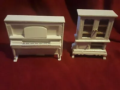 Dollhouse Music White Furniture Instrument Wooden Piano & Armoire • $14.99