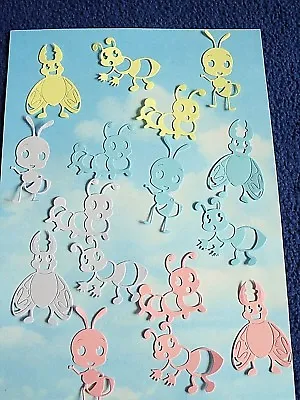 Die Cut Cuts Cute Baby Bugs  X 16 Mixed Colour New Baby Shower Cards Topper • £1.20