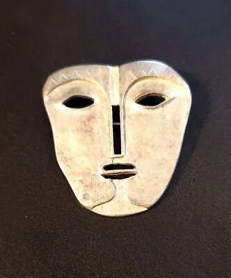 1980s Maxine Denker Modernist Gold Tone Mask Brooch • $39.95