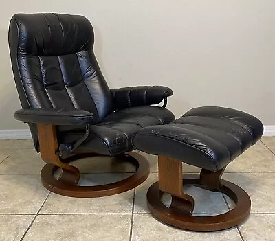 Ekornes Stressless Leather Recliner & Ottoman Chair ‘President’ Norway Furniture • $599.99